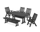 POLYWOOD Vineyard Folding Chair 6-Piece Dining Set with Trestle Legs and Bench — Black