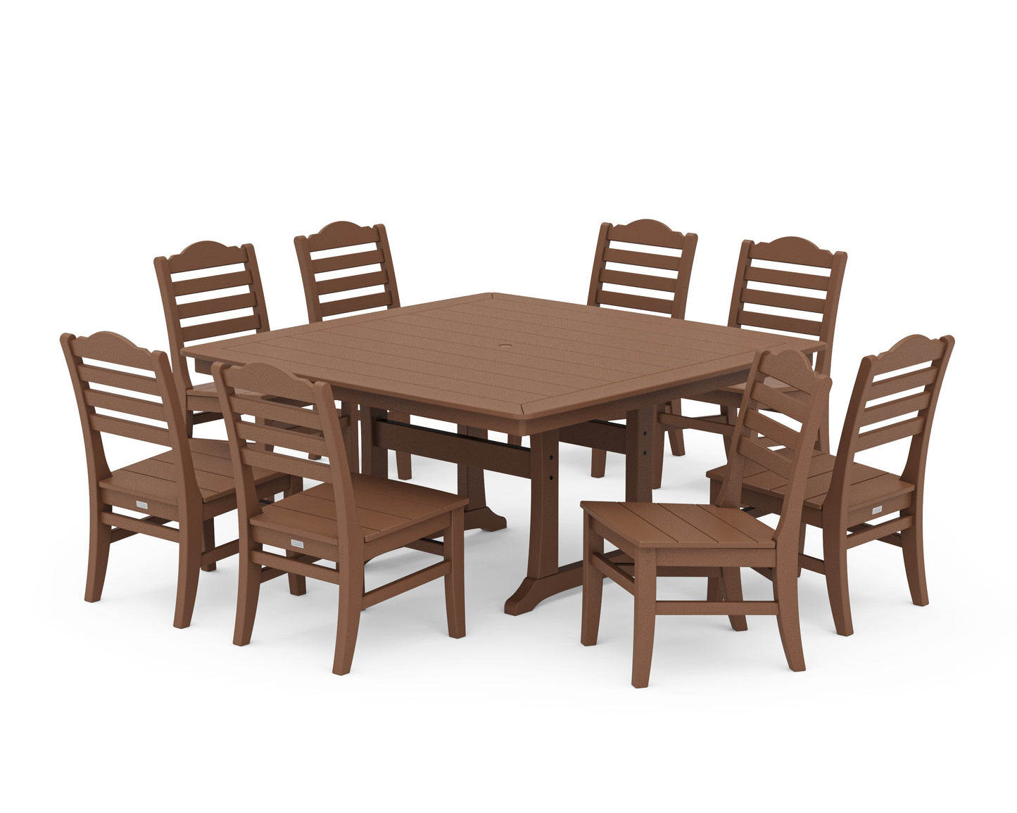 POLYWOOD Savannah Side Chair 9-Piece Square Dining Set with Trestle Legs — Teak