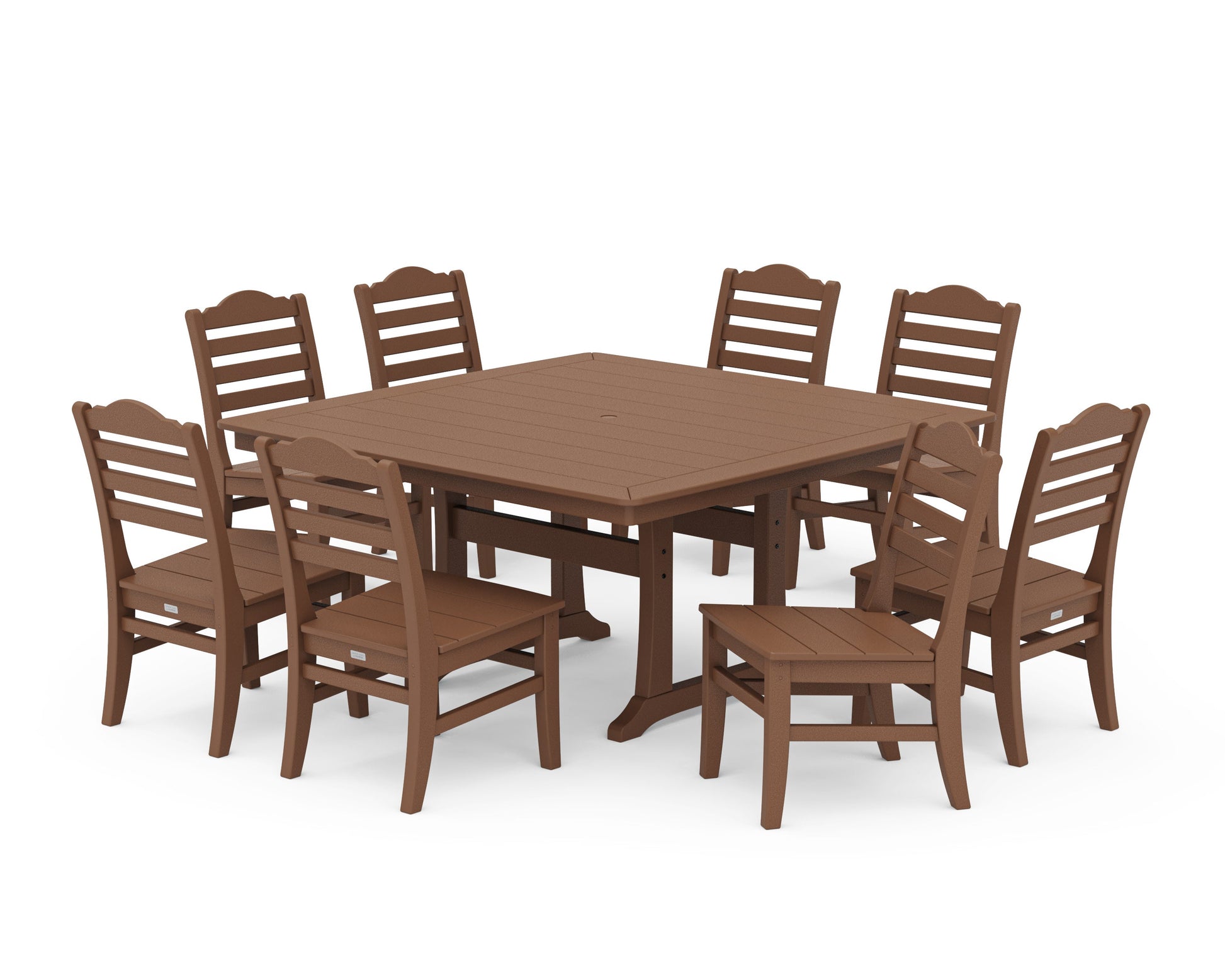 POLYWOOD Savannah Side Chair 9-Piece Square Dining Set with Trestle Legs — Teak