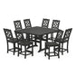POLYWOOD Chinoiserie 9-Piece Square Farmhouse Side Chair Counter Set with Trestle Legs — Black