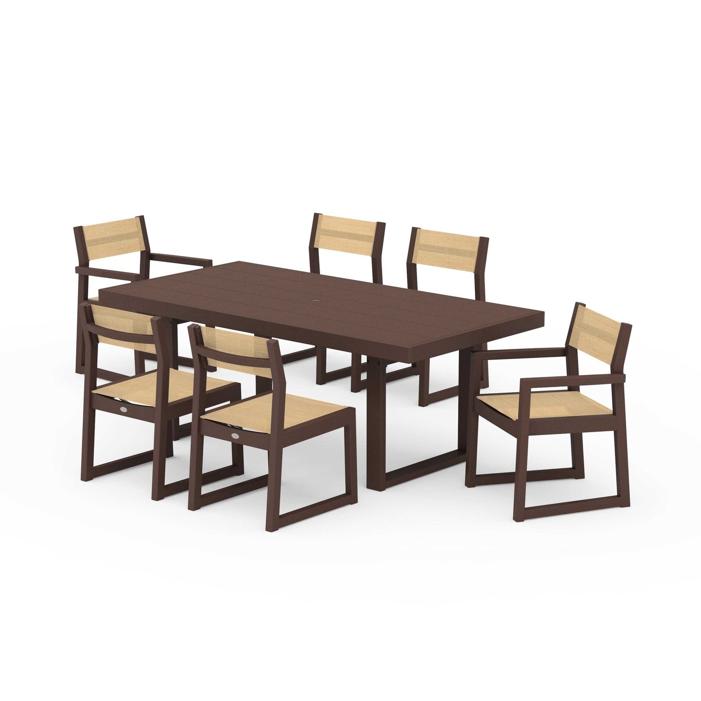 POLYWOOD EDGE Sling 7-Piece Dining Set — Mahogany / Dupioni Apricot Sling