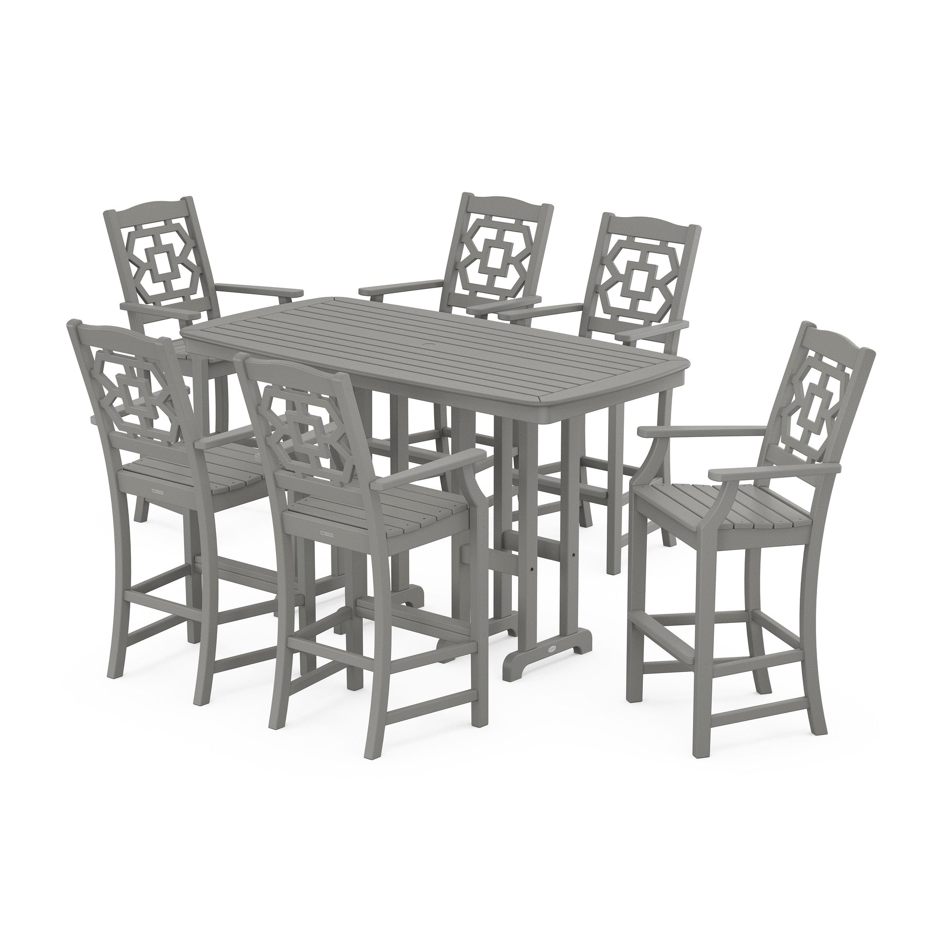 POLYWOOD Chinoiserie Arm Chair 7-Piece Bar Set — Slate Grey