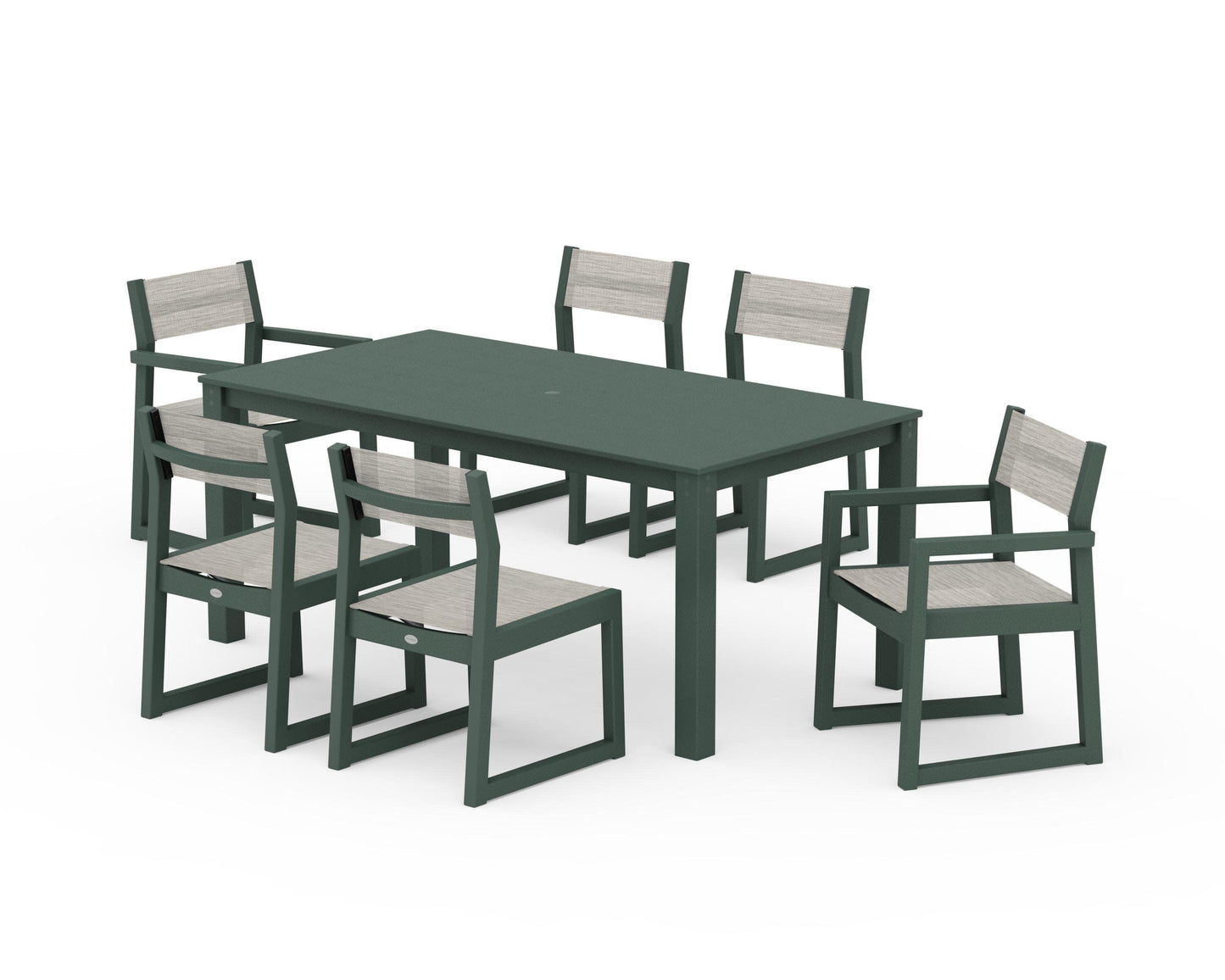 POLYWOOD EDGE Sling 7-Piece Parsons Dining Set — Green / Birch Sling