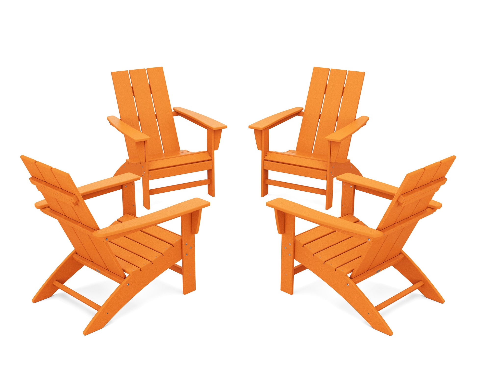 POLYWOOD 4-Piece Modern Adirondack Chair Conversation Set — Tangerine