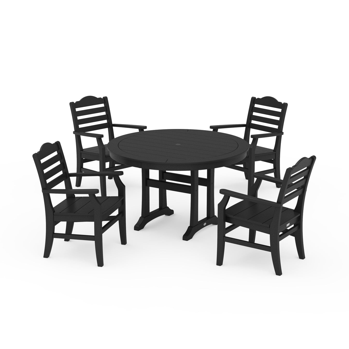 POLYWOOD Savannah 5-Piece Round Dining Set with Trestle Legs — Black