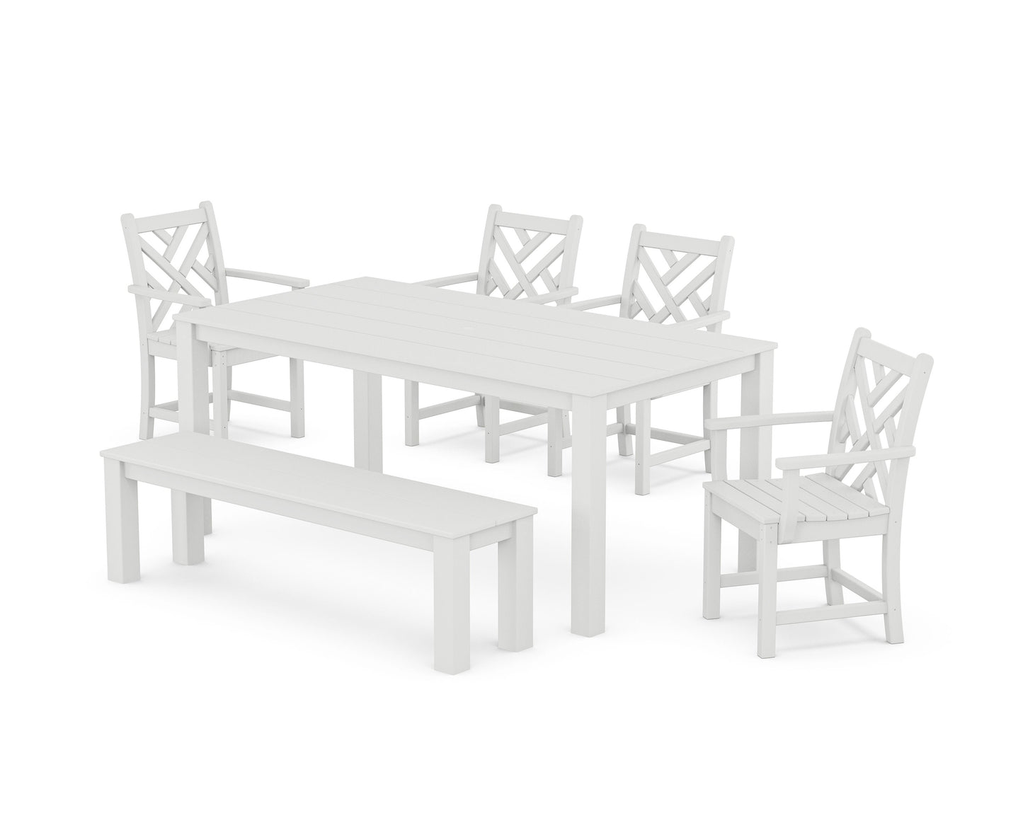 POLYWOOD Chippendale 6-Piece Parsons Dining Set with Bench — White