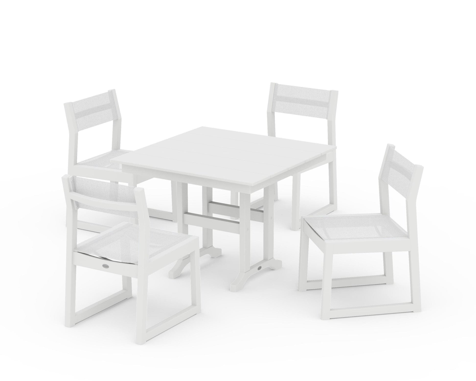 POLYWOOD EDGE Sling Side Chair 5-Piece Farmhouse Dining Set — White / White Sling