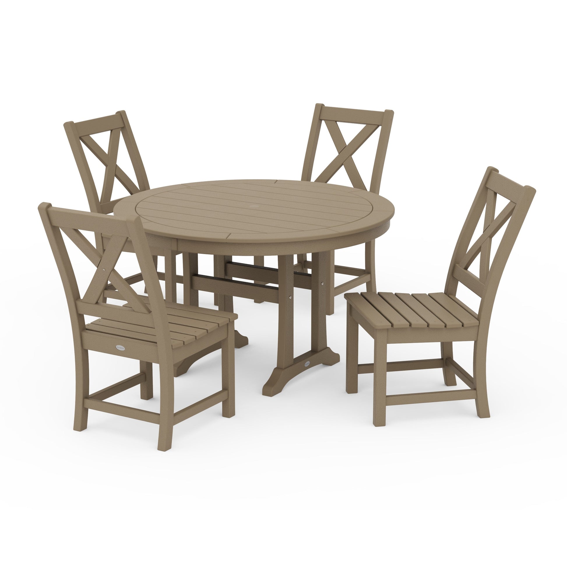 POLYWOOD Braxton Side Chair 5-Piece Round Dining Set With Trestle Legs — Vintage Sahara