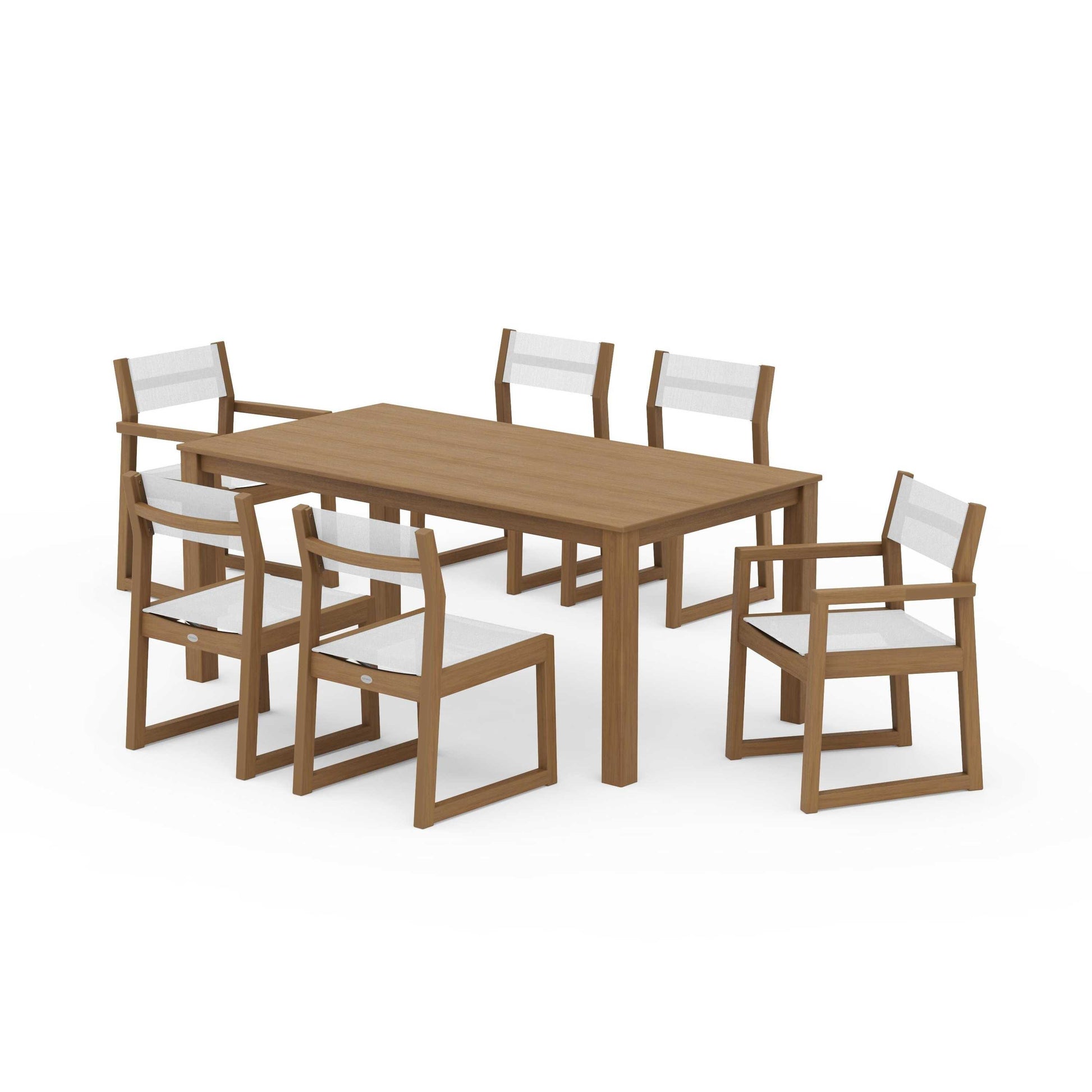 POLYWOOD EDGE Sling 7-Piece Parsons Dining Set — Natural / White Sling