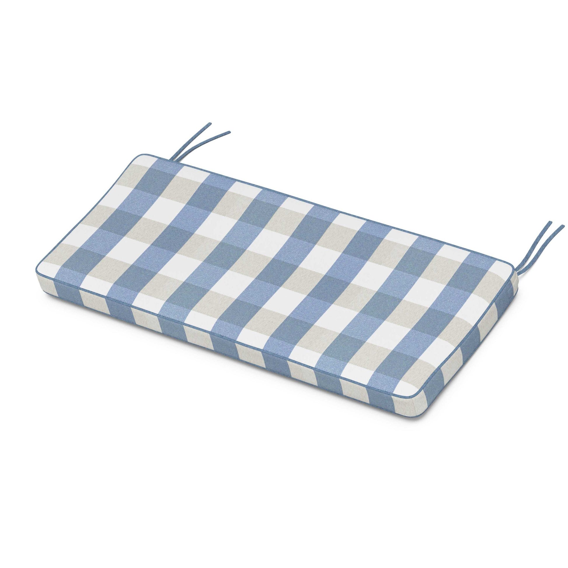 POLYWOOD Chinoiserie Bench Seat Cushion — Buffalo Plaid Sky Blue