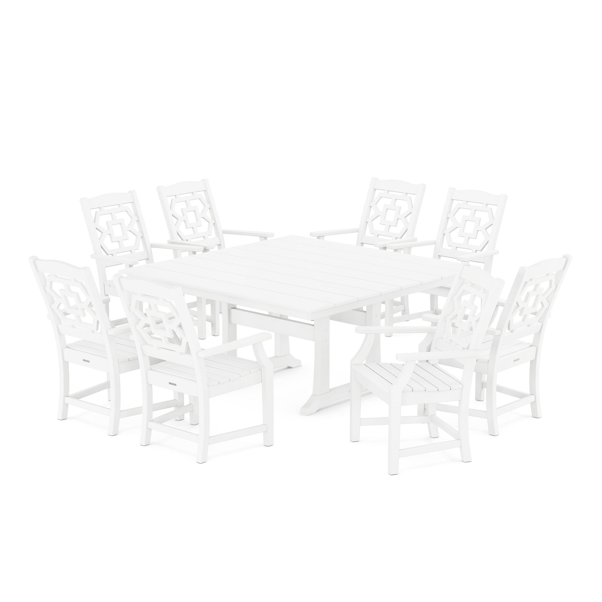 POLYWOOD Chinoiserie 9-Piece Square Farmhouse Dining Set with Trestle Legs — White