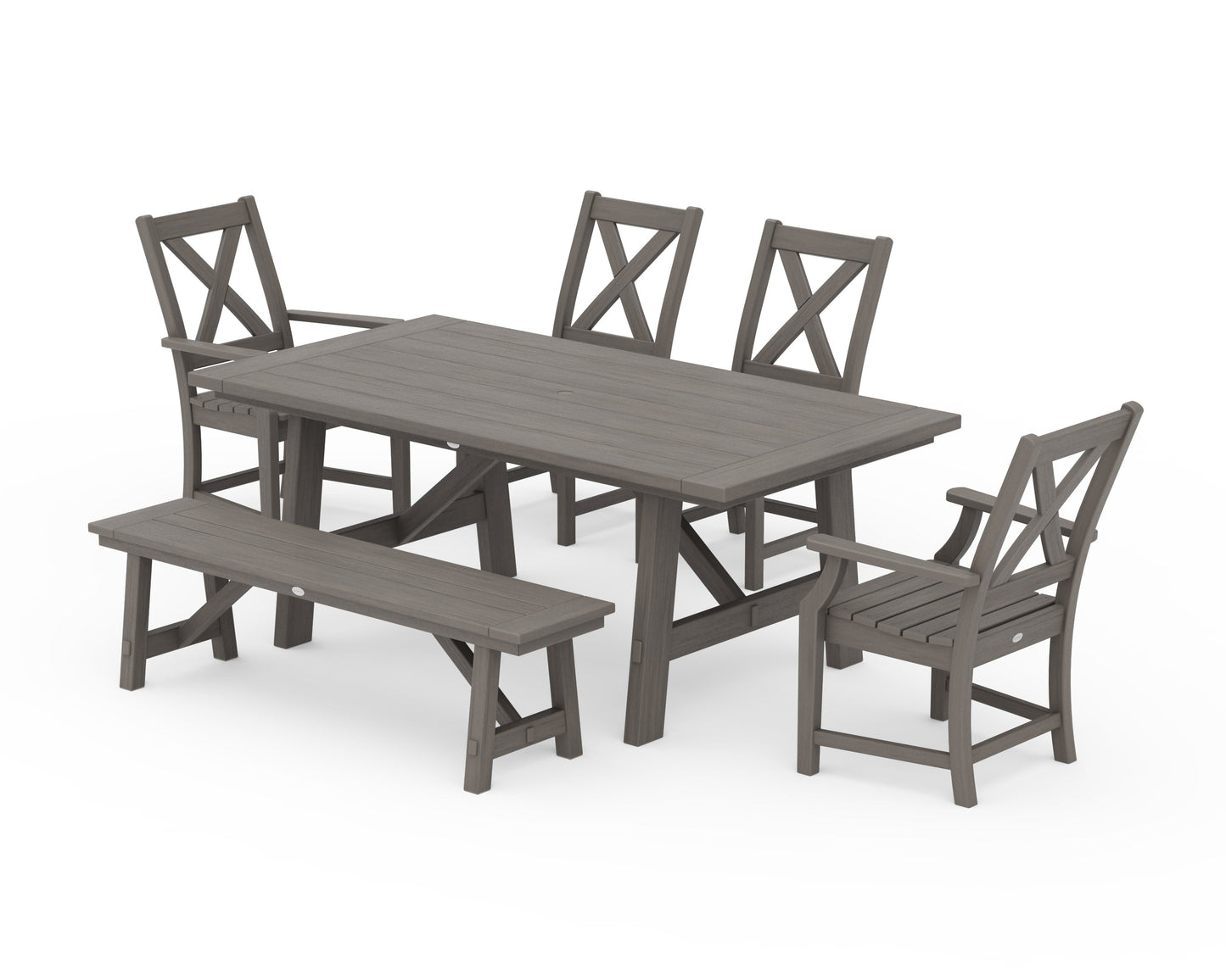 POLYWOOD Braxton 6-Piece Rustic Farmhouse Dining Set With Trestle Legs — Driftwood