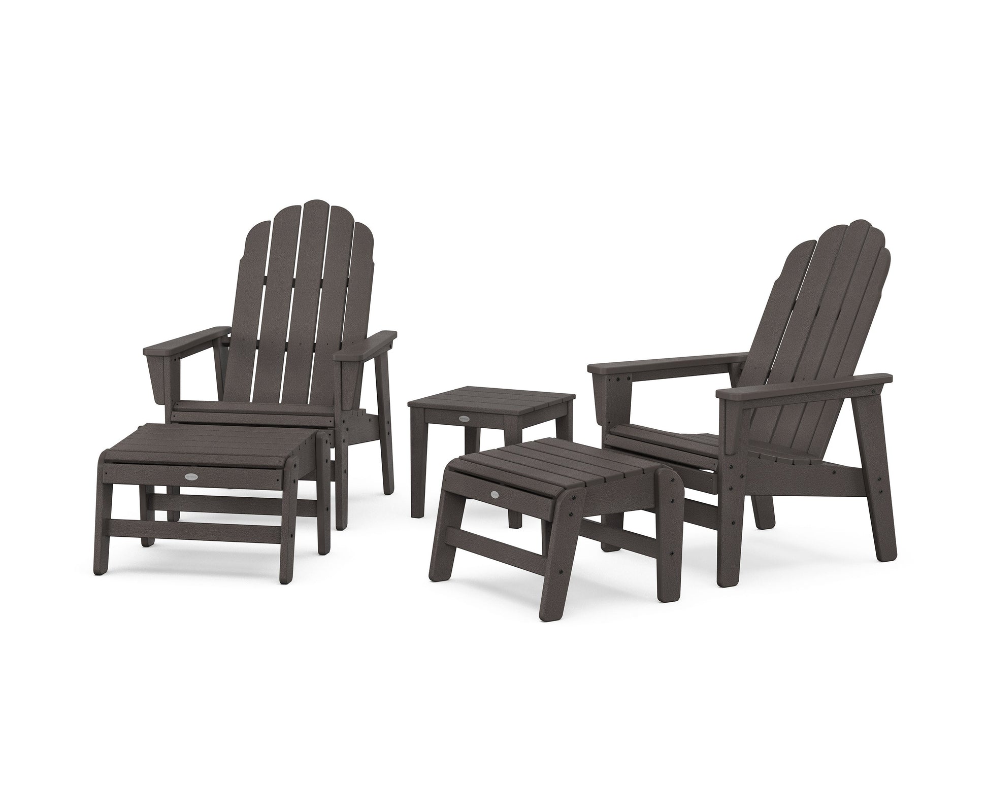 POLYWOOD 5-Piece Vineyard Grand Upright Adirondack Set with Ottomans and Side Table — Vintage Coffee