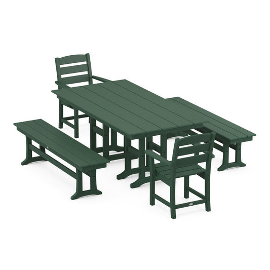 POLYWOOD - Lakeside 5-Piece Farmhouse Dining Set with Benches - FREE SHIPPING