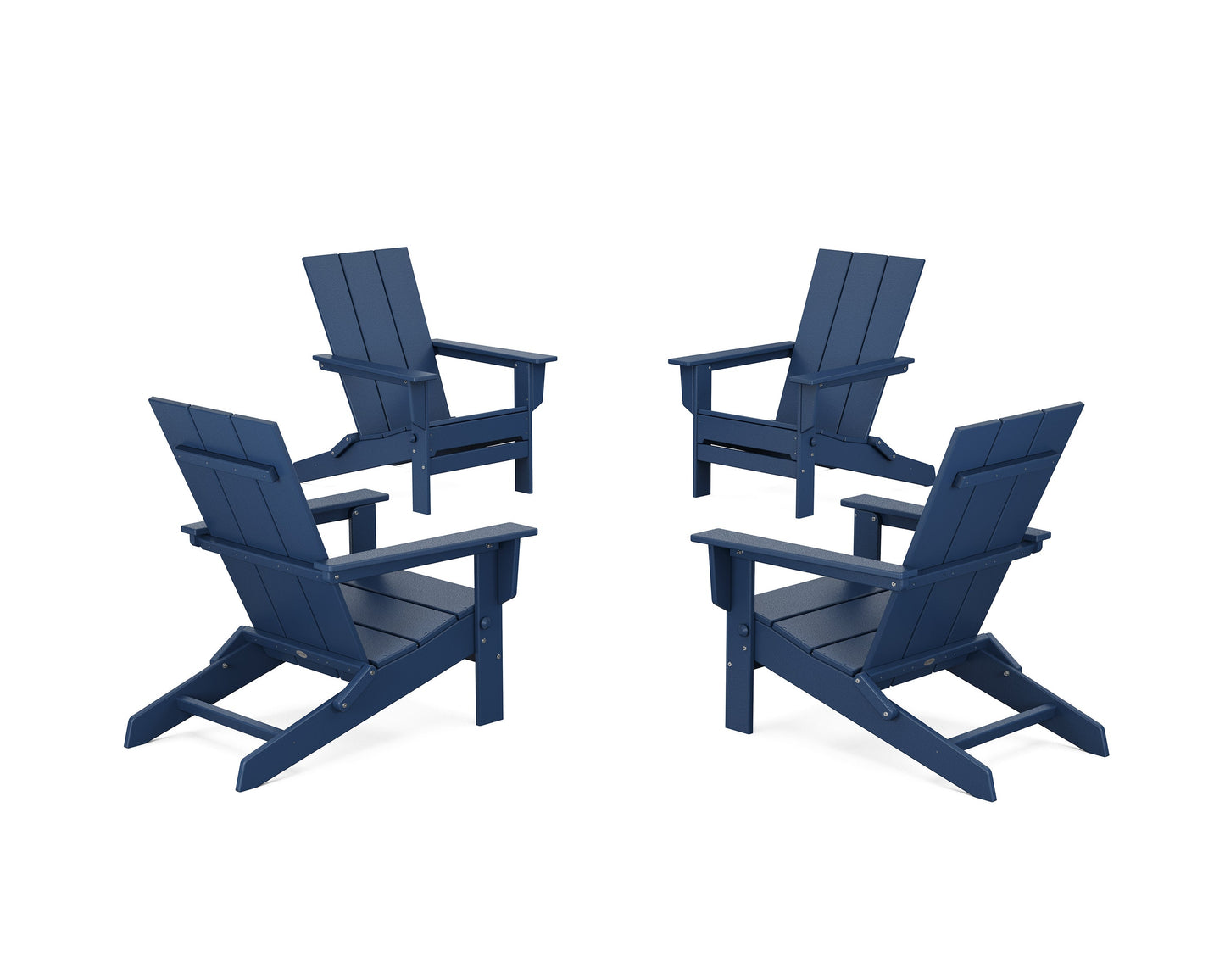 POLYWOOD 4-Piece Modern Studio Folding Adirondack Chair Conversation Set — Navy
