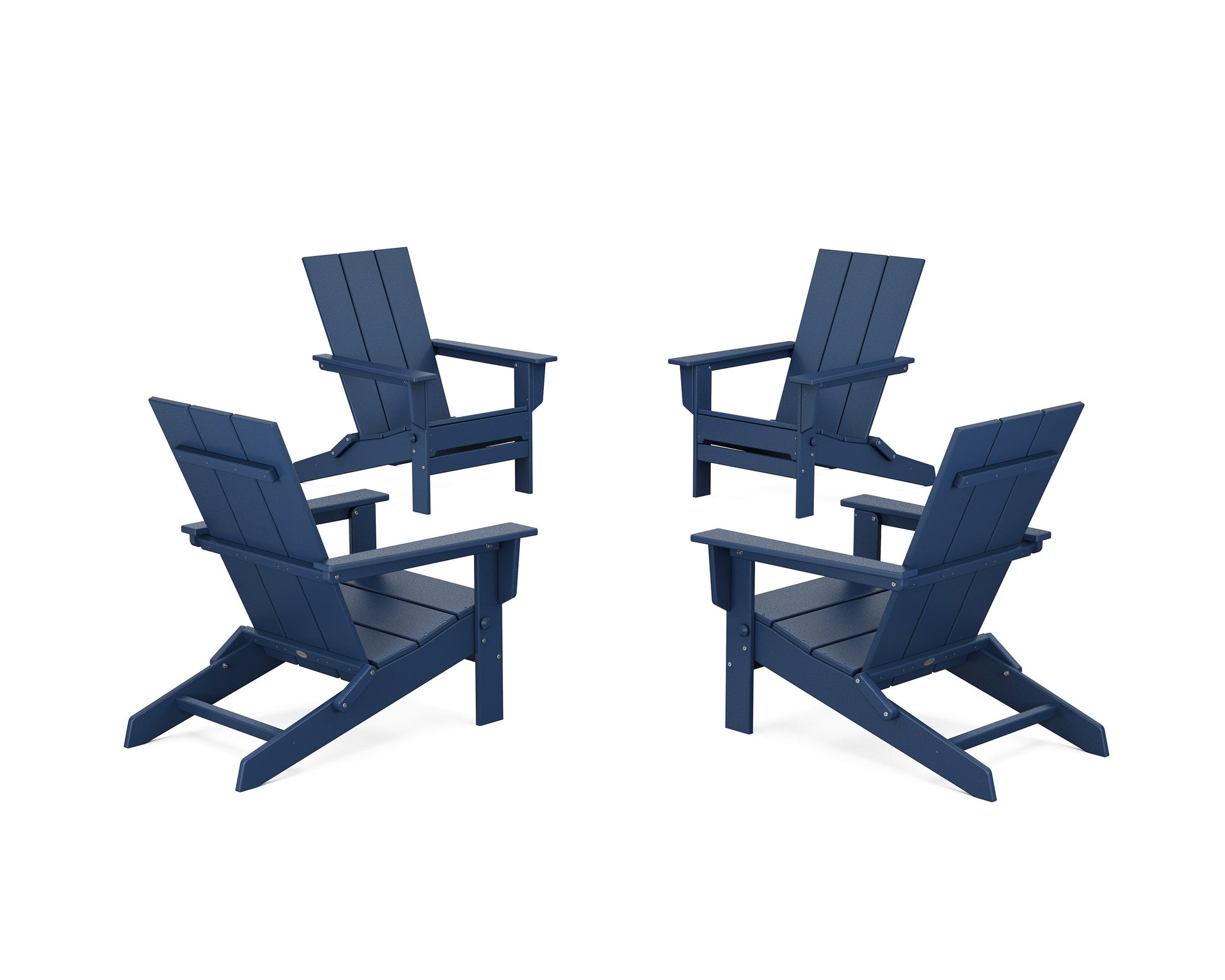 POLYWOOD 4-Piece Modern Studio Folding Adirondack Chair Conversation Set — Navy