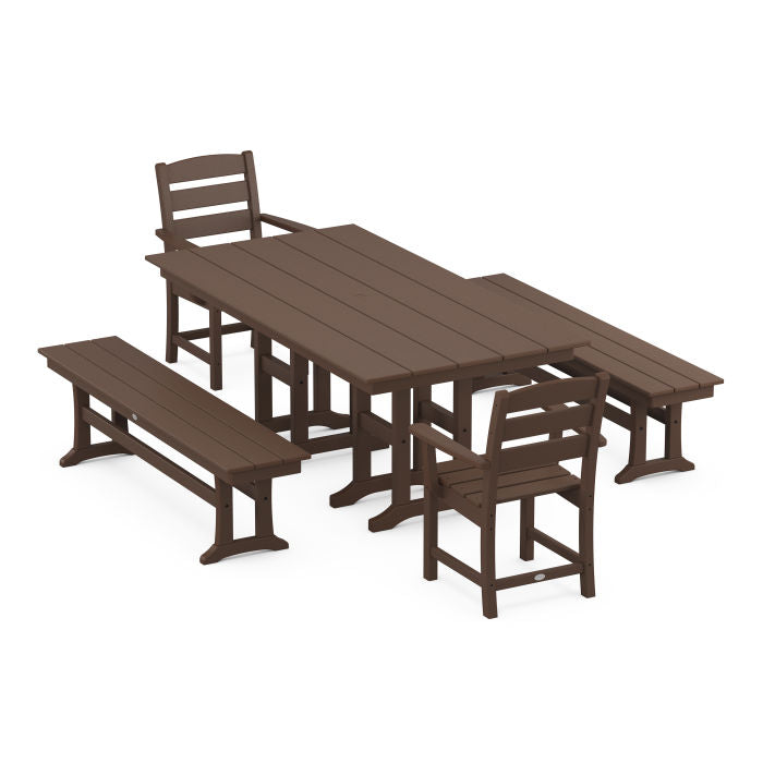 POLYWOOD Lakeside 5-Piece Farmhouse Dining Set with Benches FREE SHIPPING