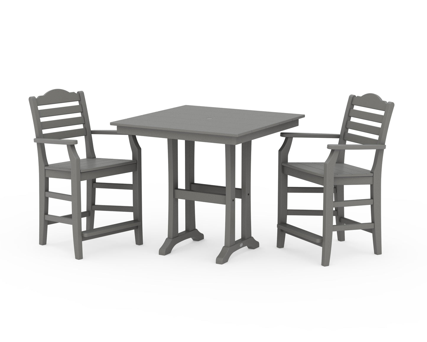 POLYWOOD Savannah 3-Piece Farmhouse Counter Set with Trestle Legs — Slate Grey