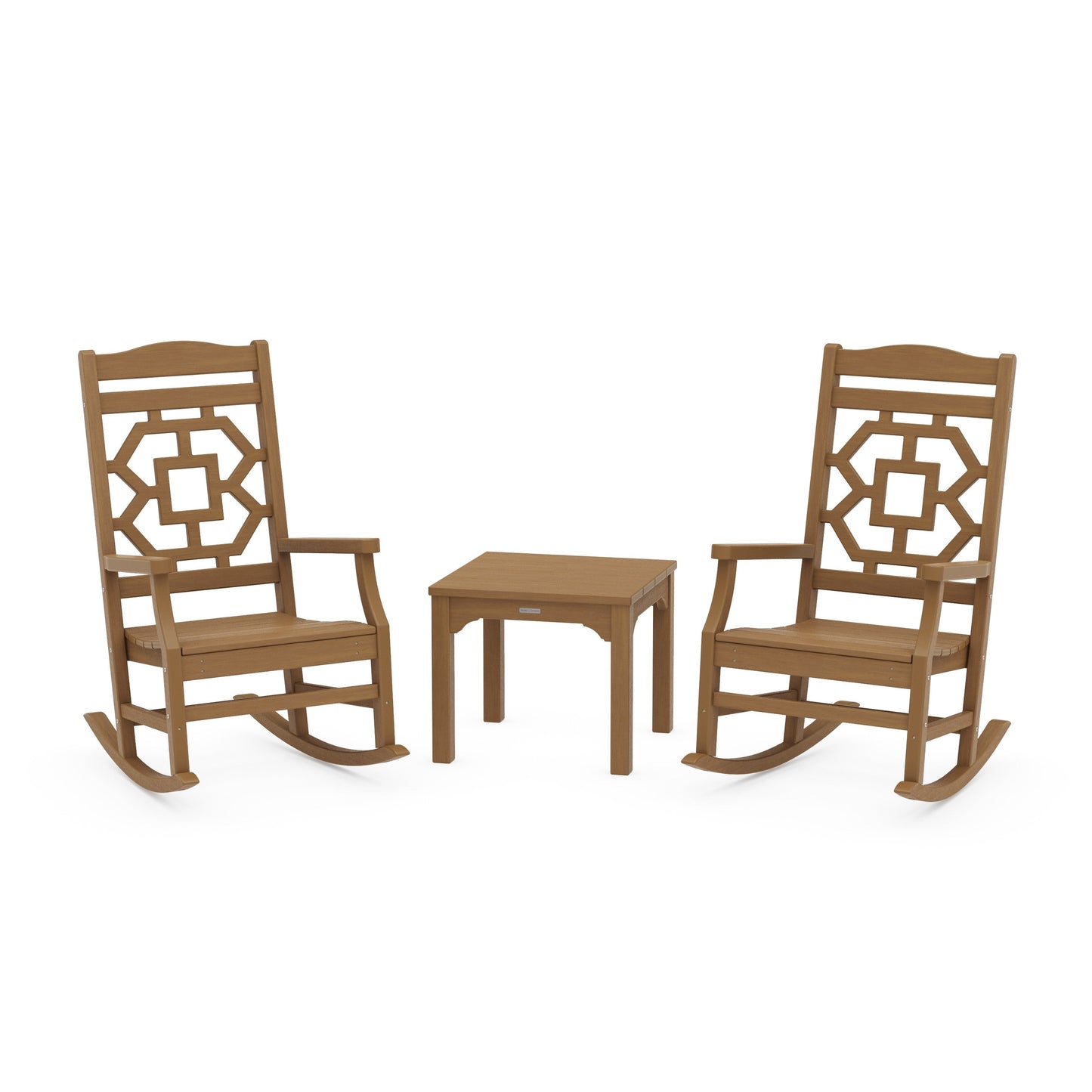 POLYWOOD Chinoiserie 3-Piece Rocking Chair Set — Natural