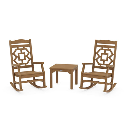 POLYWOOD Chinoiserie 3-Piece Rocking Chair Set — Natural