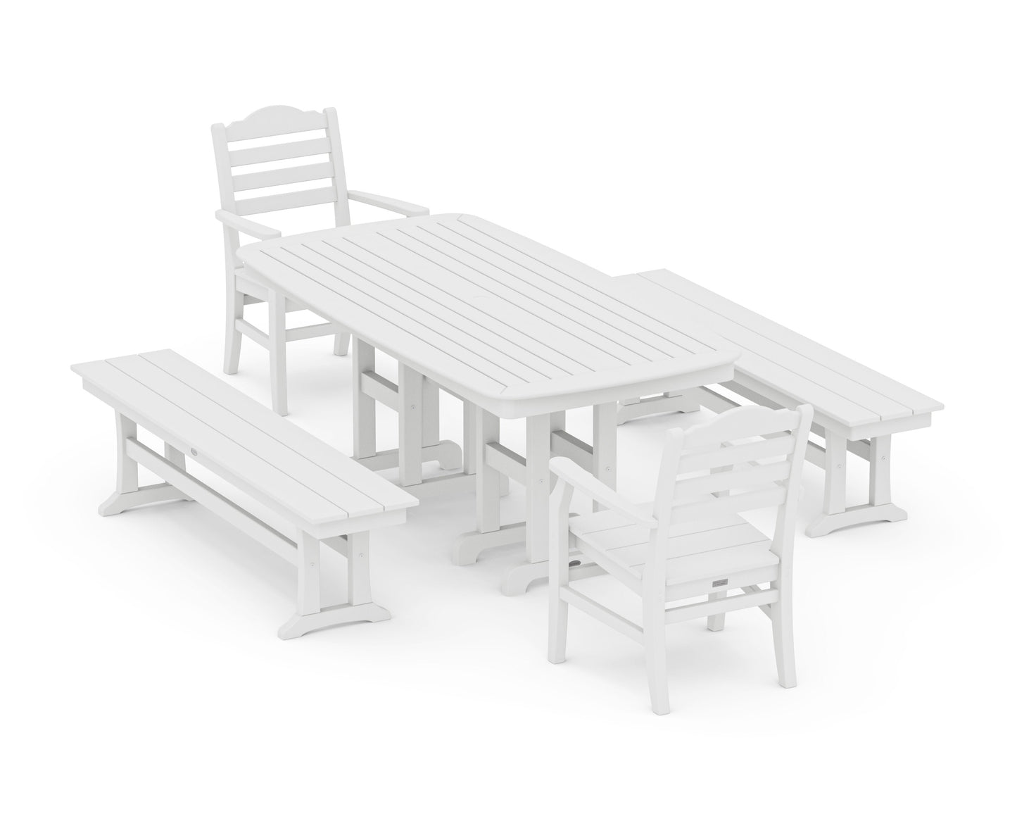 POLYWOOD Savannah 5-Piece Dining Set with Benches — White