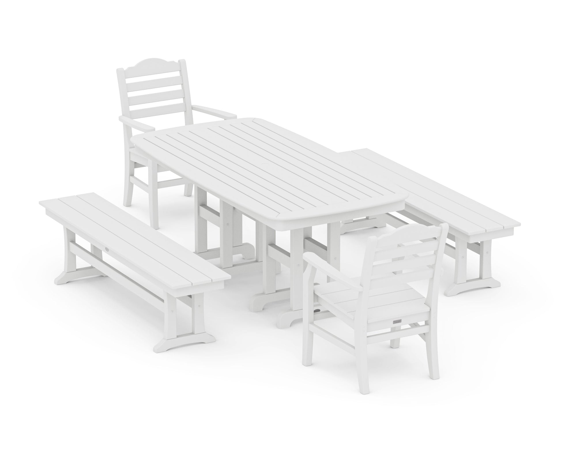 POLYWOOD Savannah 5-Piece Dining Set with Benches — White