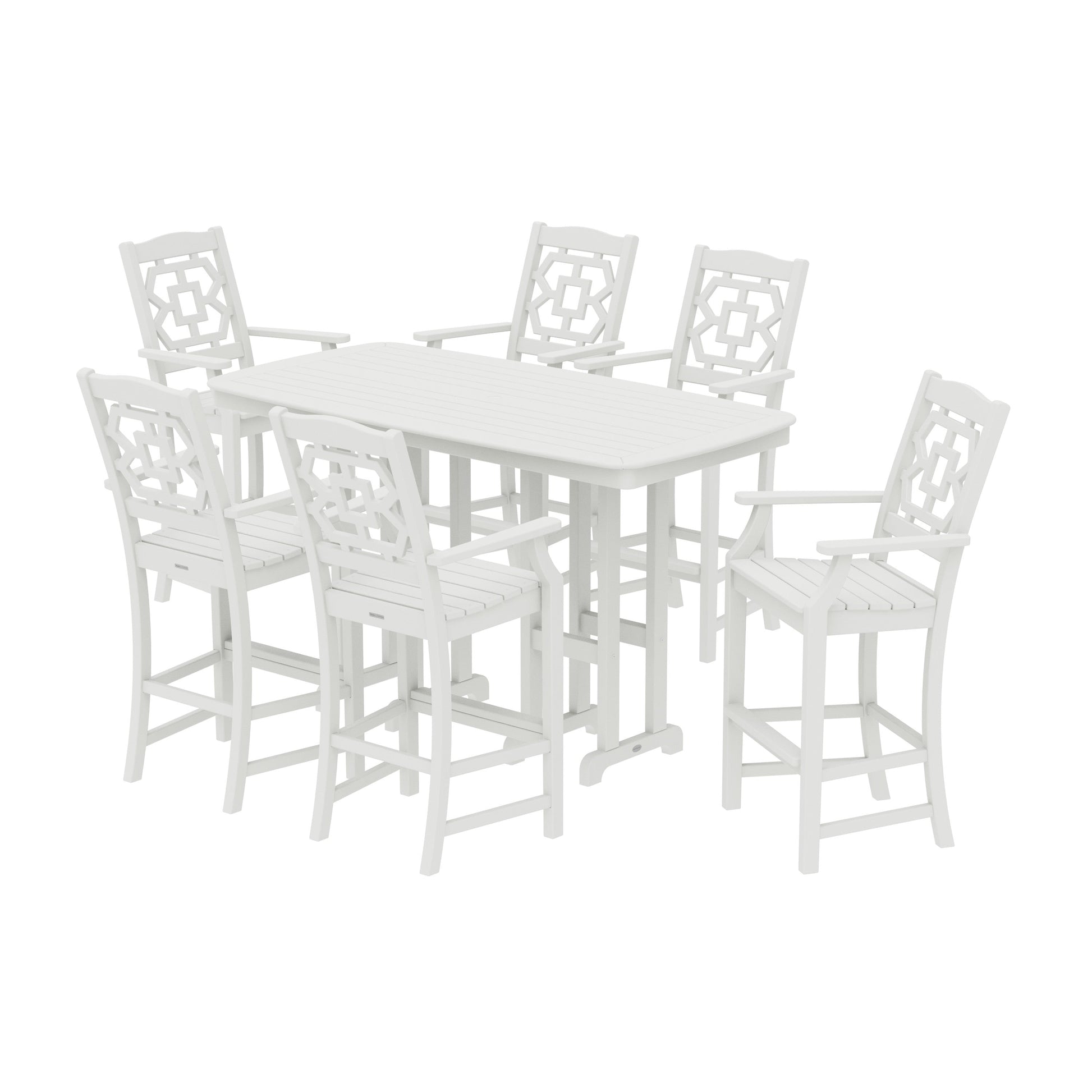 POLYWOOD Chinoiserie Arm Chair 7-Piece Bar Set — Vintage White