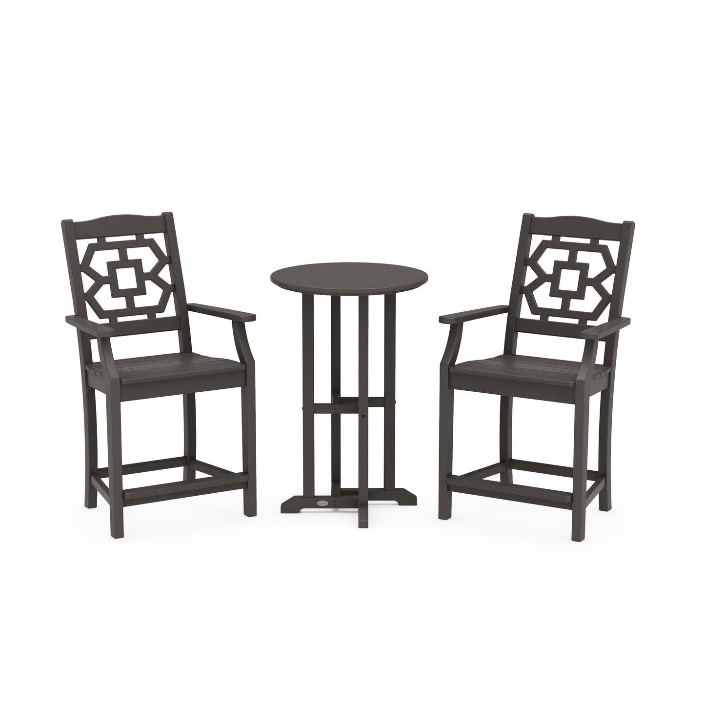 POLYWOOD Chinoiserie 3-Piece Farmhouse Bistro Counter Set — Vintage Coffee