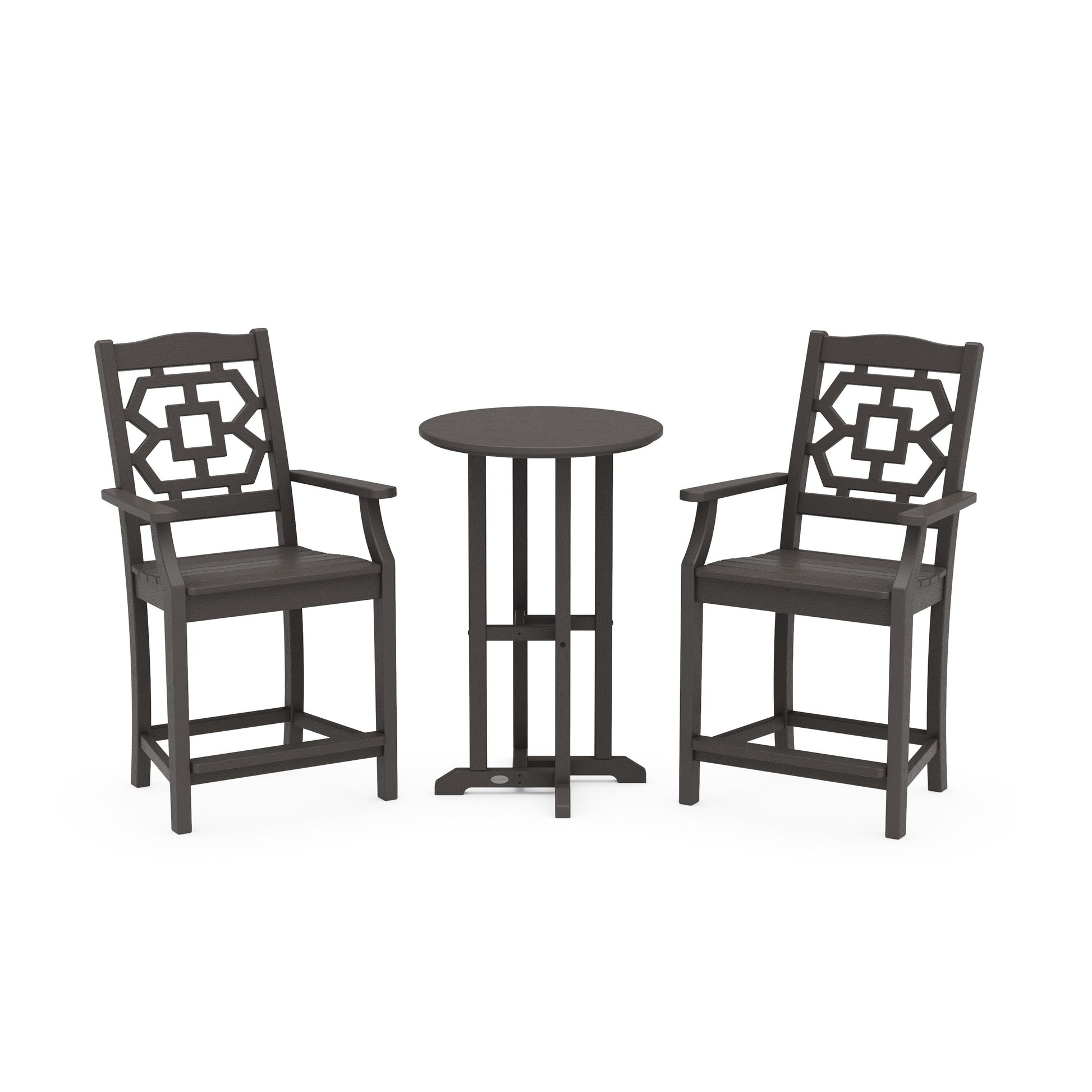 POLYWOOD Chinoiserie 3-Piece Farmhouse Bistro Counter Set — Vintage Coffee