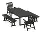 POLYWOOD Vineyard Folding Chair 5-Piece Dining Set with Benches — Black