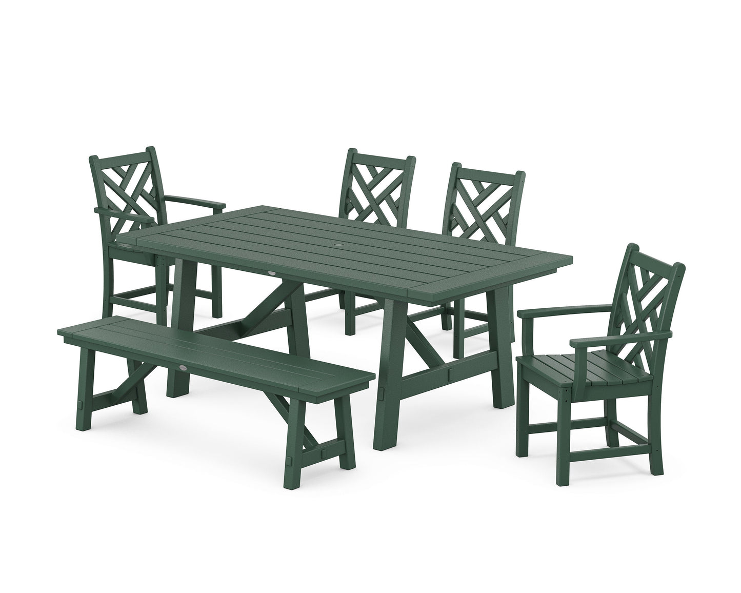 POLYWOOD Chippendale 6-Piece Rustic Farmhouse Dining Set With Bench — Green