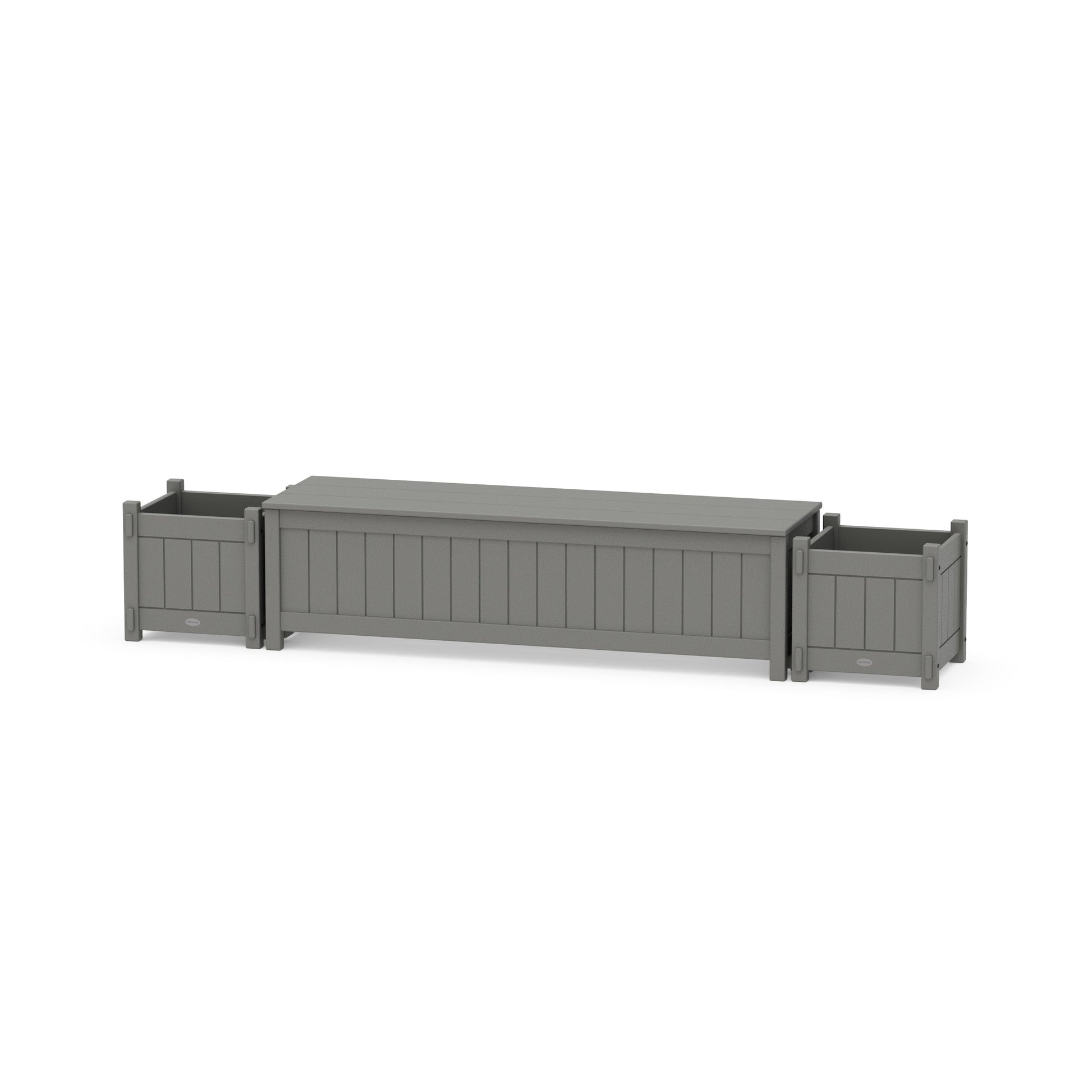 POLYWOOD 60" Vineyard Straight Planter Storage Bench Set — Slate Grey