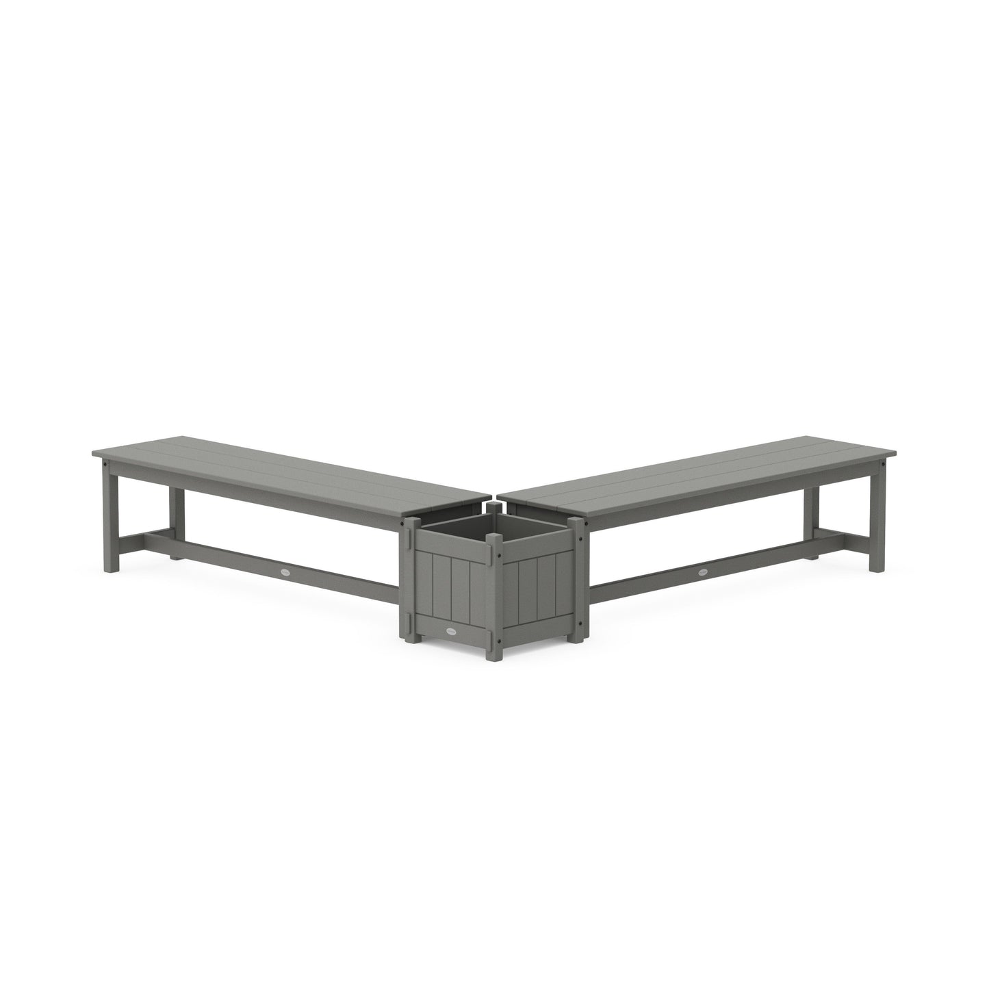 POLYWOOD 60" Vineyard L- Shaped Planter Bench Set — Slate Grey