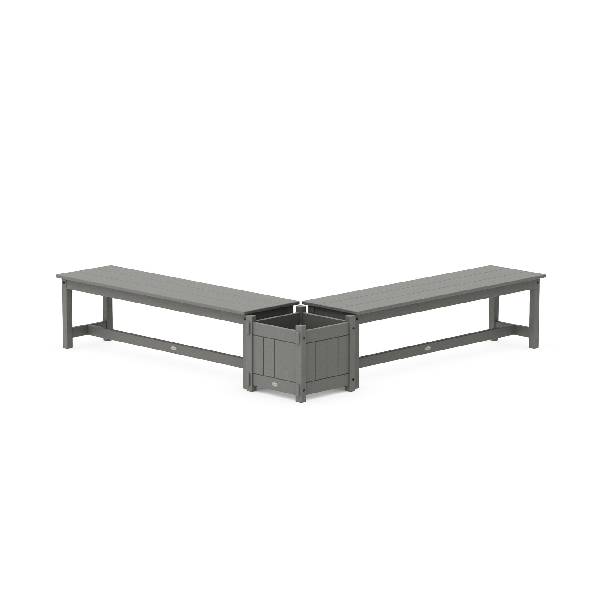 POLYWOOD 60" Vineyard L- Shaped Planter Bench Set — Slate Grey