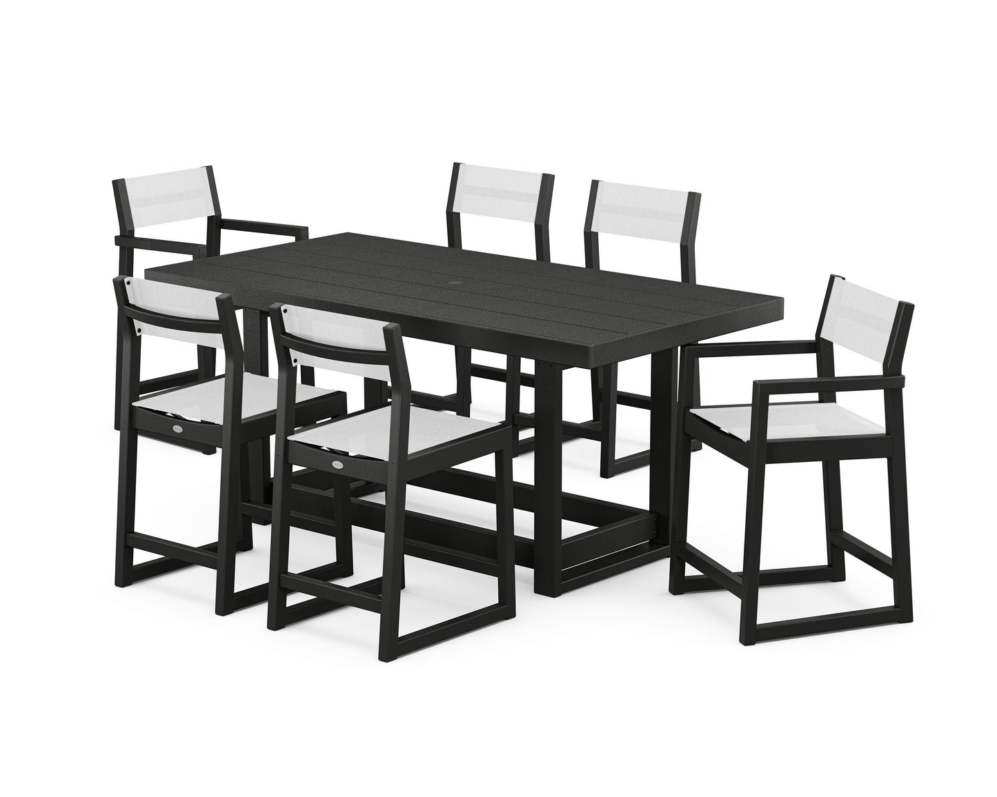 POLYWOOD EDGE Sling 7-Piece Counter Table Set — Black / White Sling