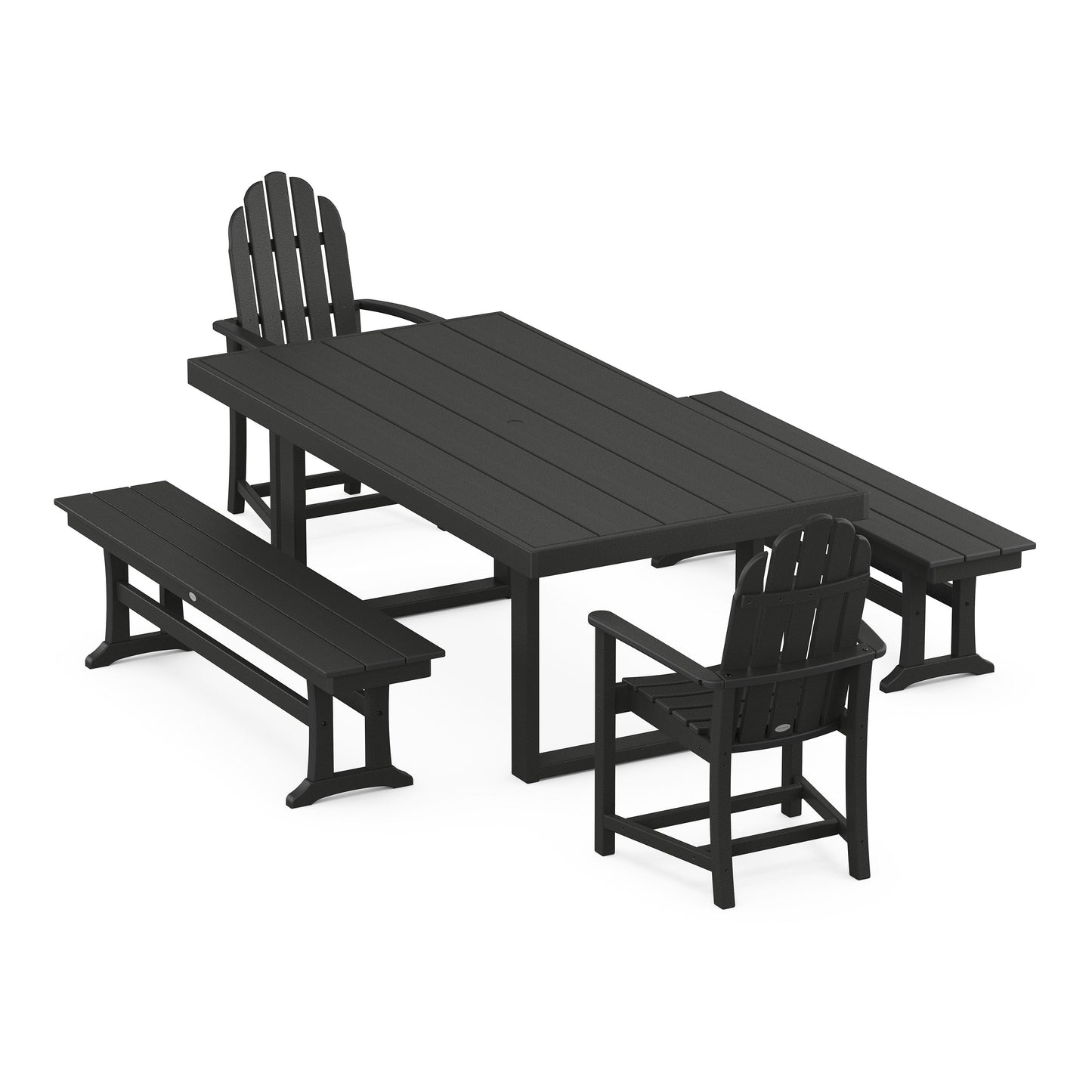 POLYWOOD Classic Adirondack 5-Piece Dining Set with Benches — Black
