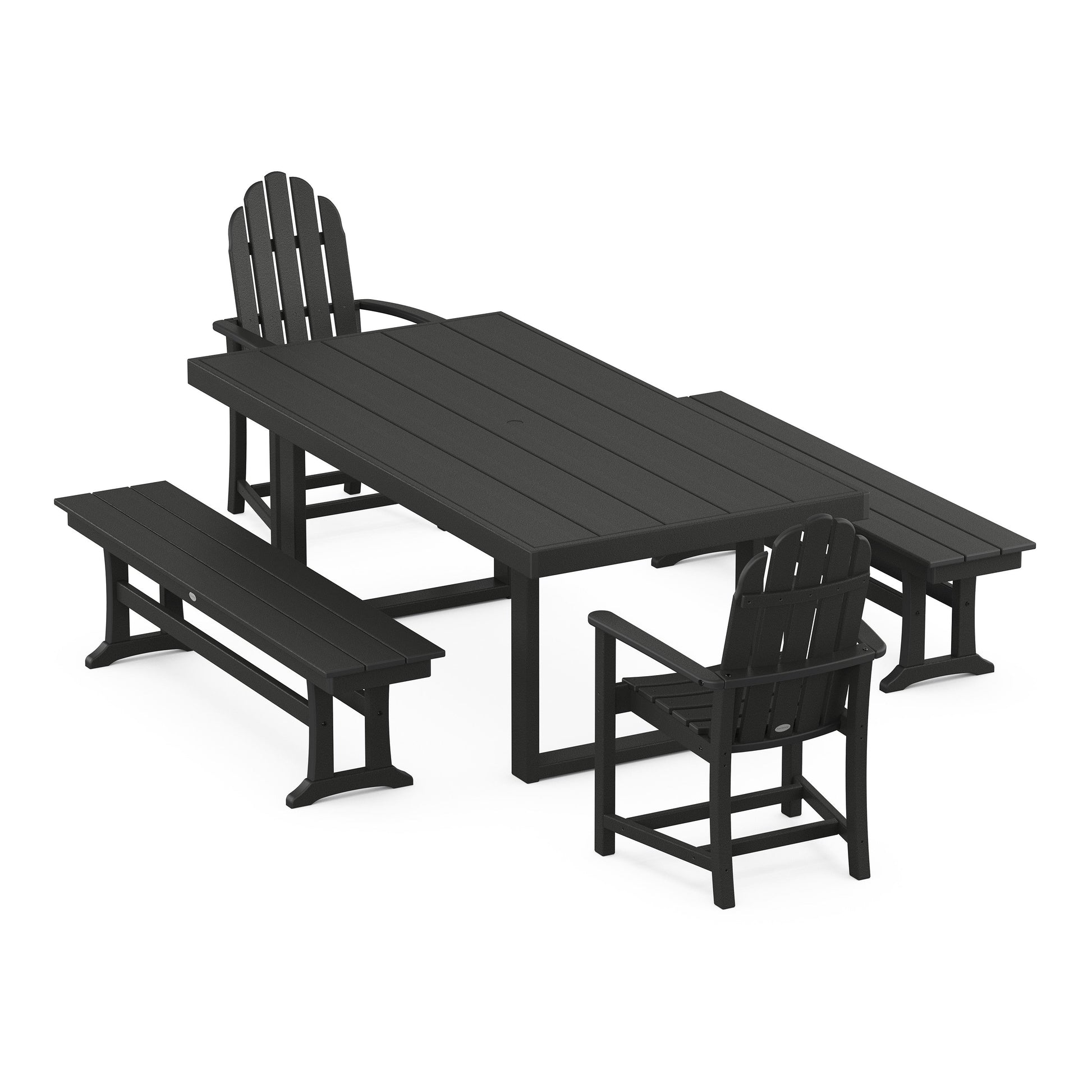 POLYWOOD Classic Adirondack 5-Piece Dining Set with Benches — Black
