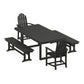 POLYWOOD Classic Adirondack 5-Piece Dining Set with Benches — Black