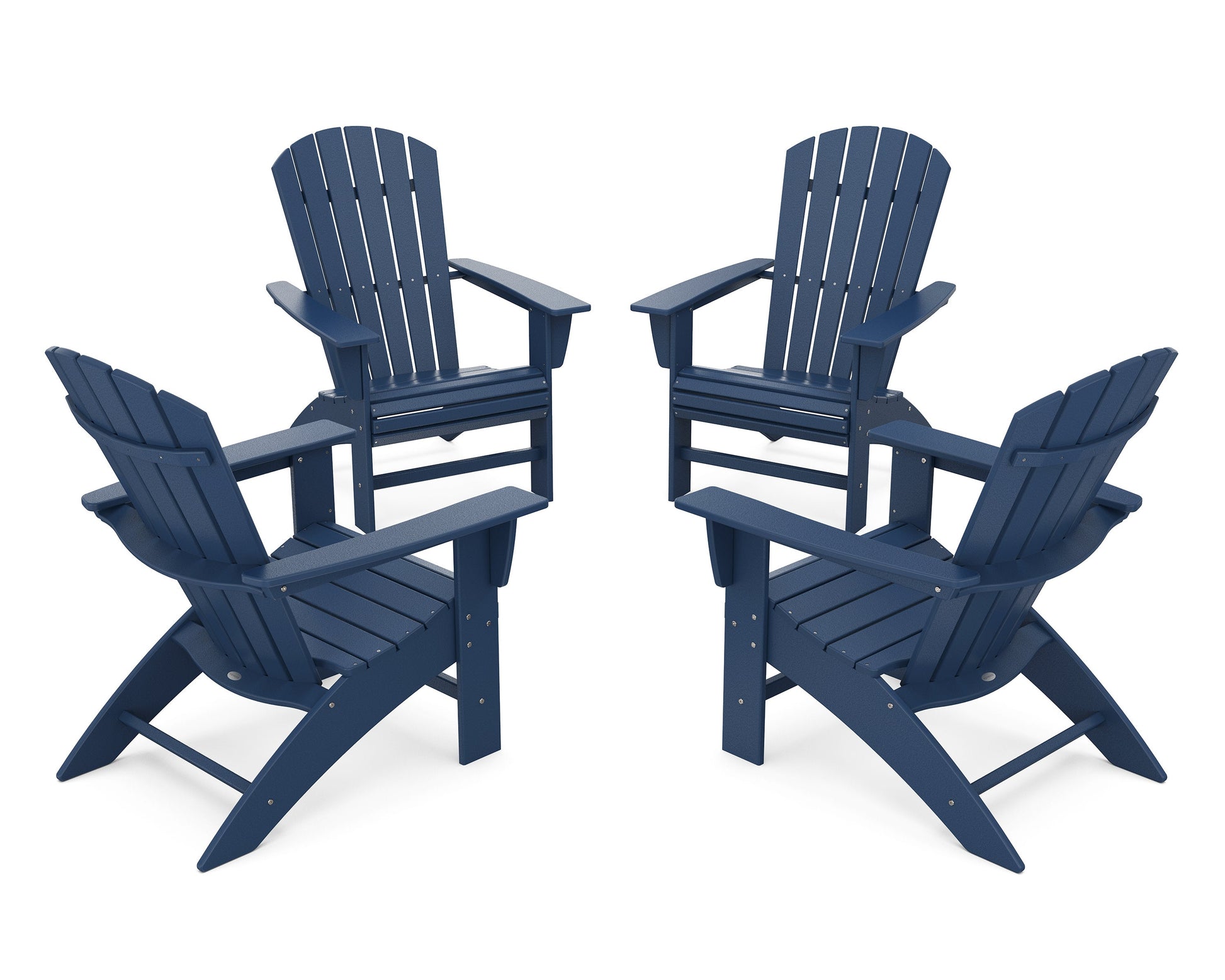 POLYWOOD 4-Piece Nautical Curveback Adirondack Chair Conversation Set — Navy