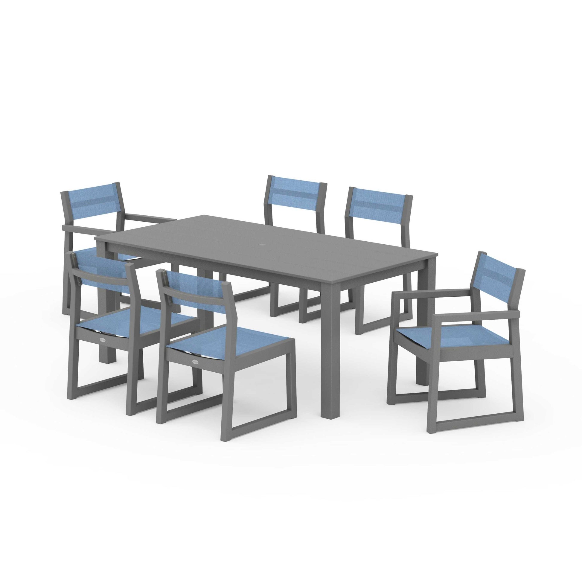 POLYWOOD EDGE Sling 7-Piece Parsons Dining Set — Slate Grey / Poolside Sling