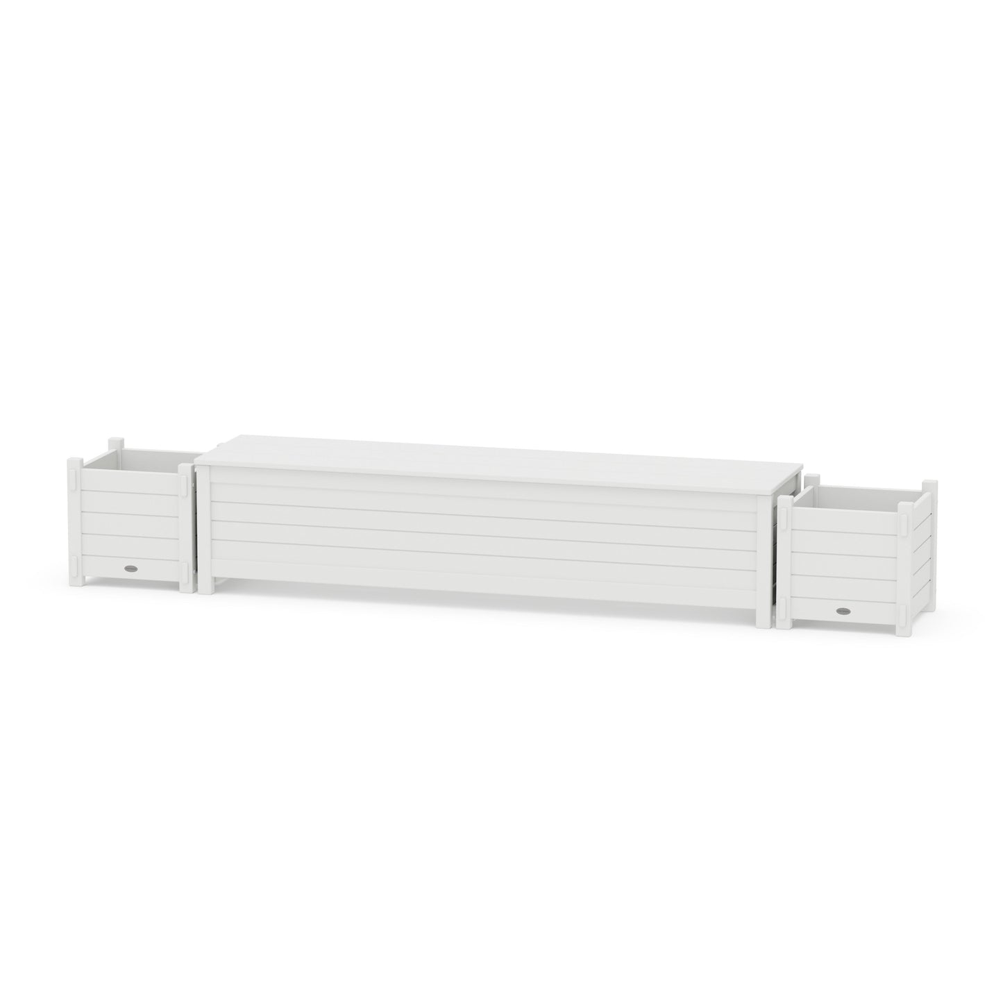 POLYWOOD 72" Nautical Straight Planter Storage Bench Set — White