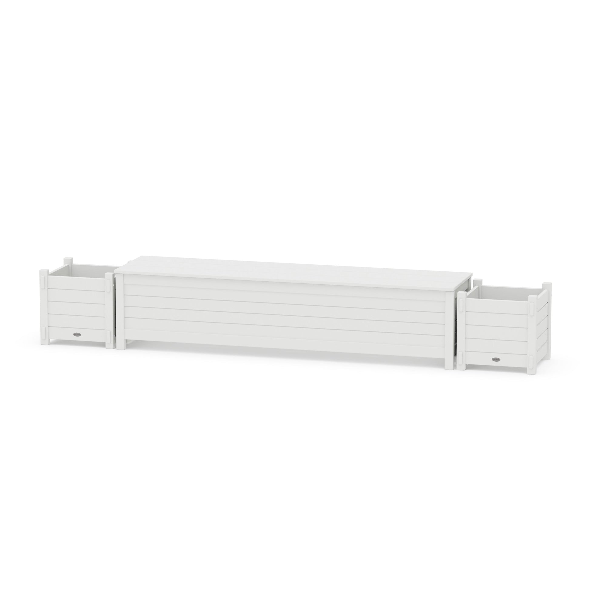 POLYWOOD 72" Nautical Straight Planter Storage Bench Set — White