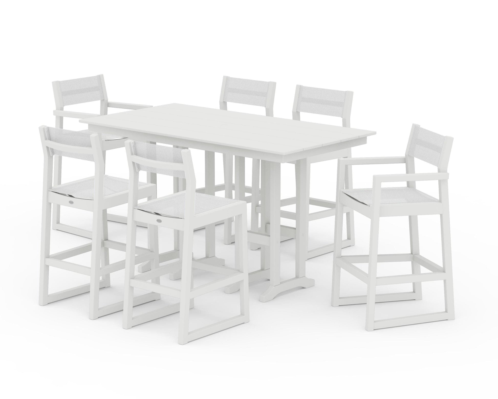 POLYWOOD EDGE Sling 7-Piece Farmhouse Bar Set — White / White Sling
