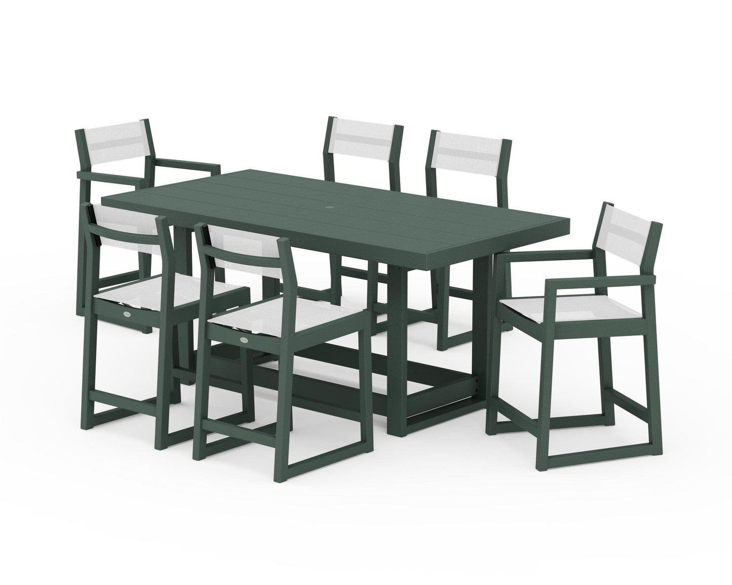 POLYWOOD EDGE Sling 7-Piece Counter Table Set — Green / White Sling