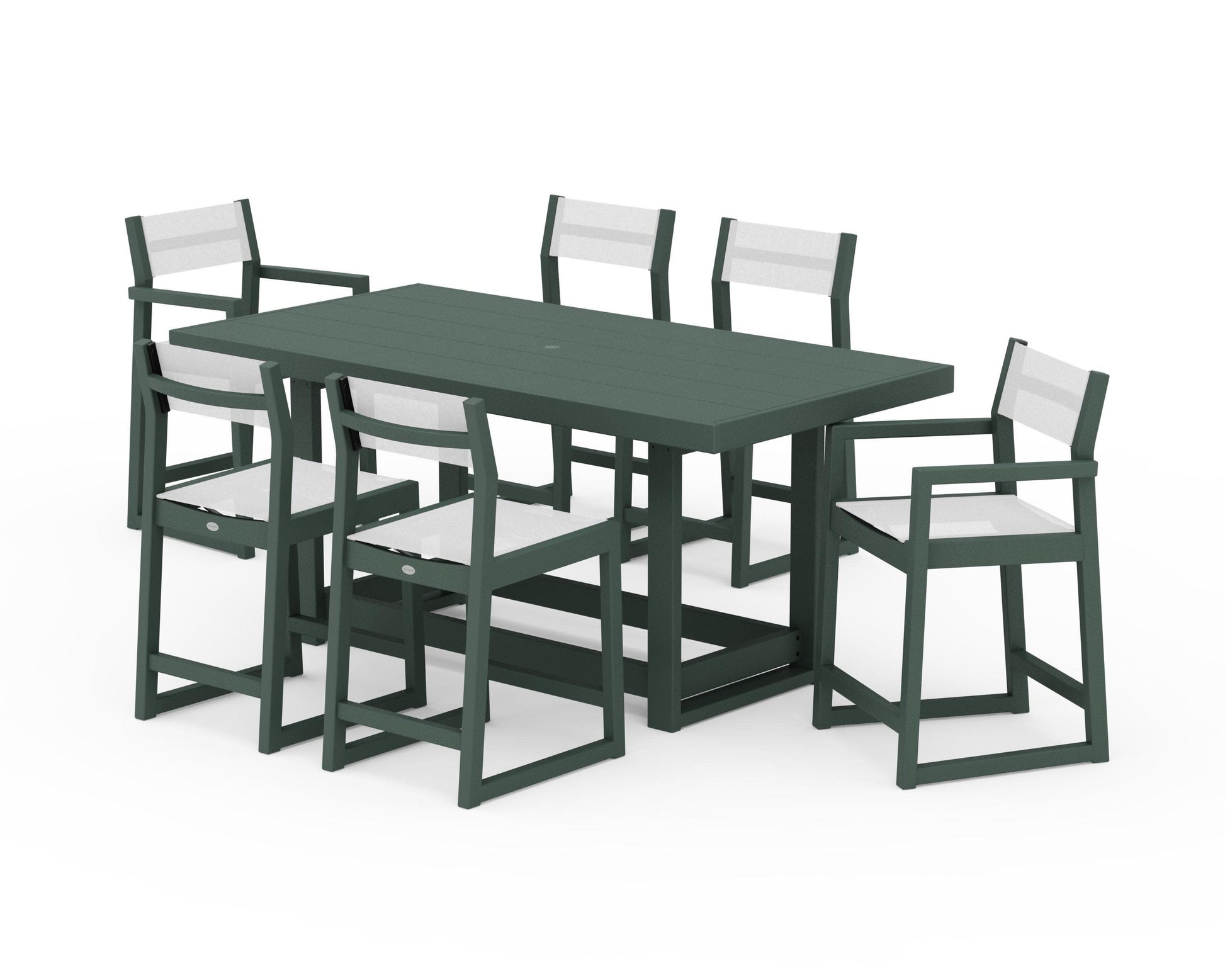 POLYWOOD EDGE Sling 7-Piece Counter Table Set — Green / White Sling
