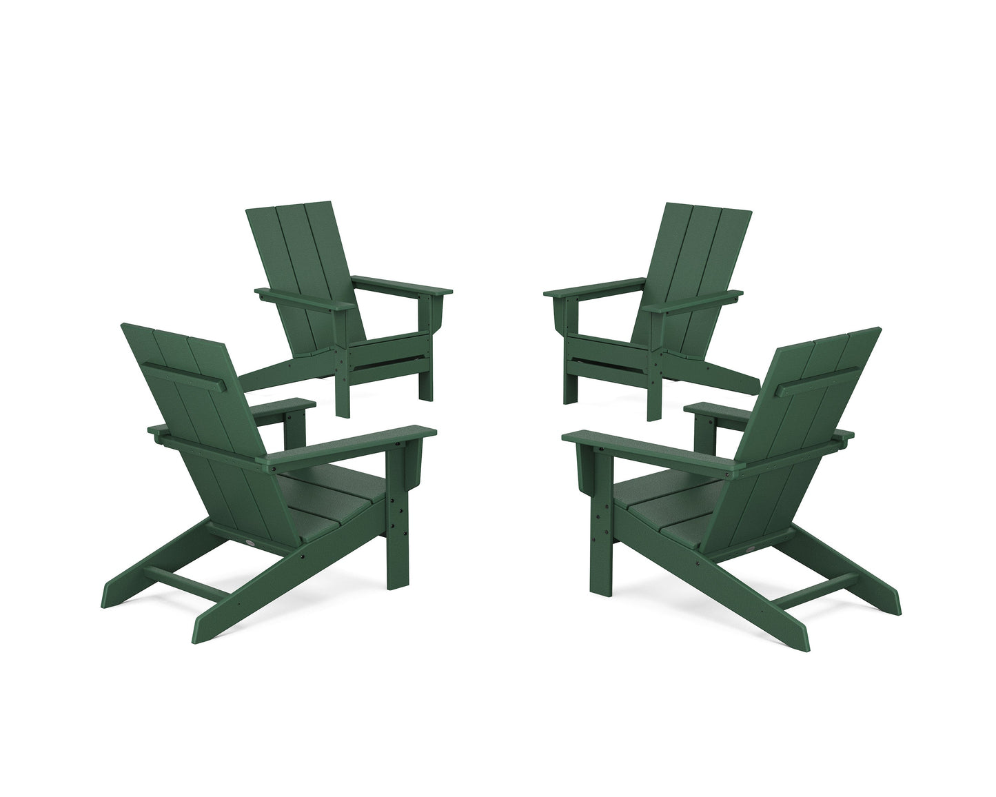 POLYWOOD 4-Piece Modern Studio Adirondack Chair Conversation Set — Green