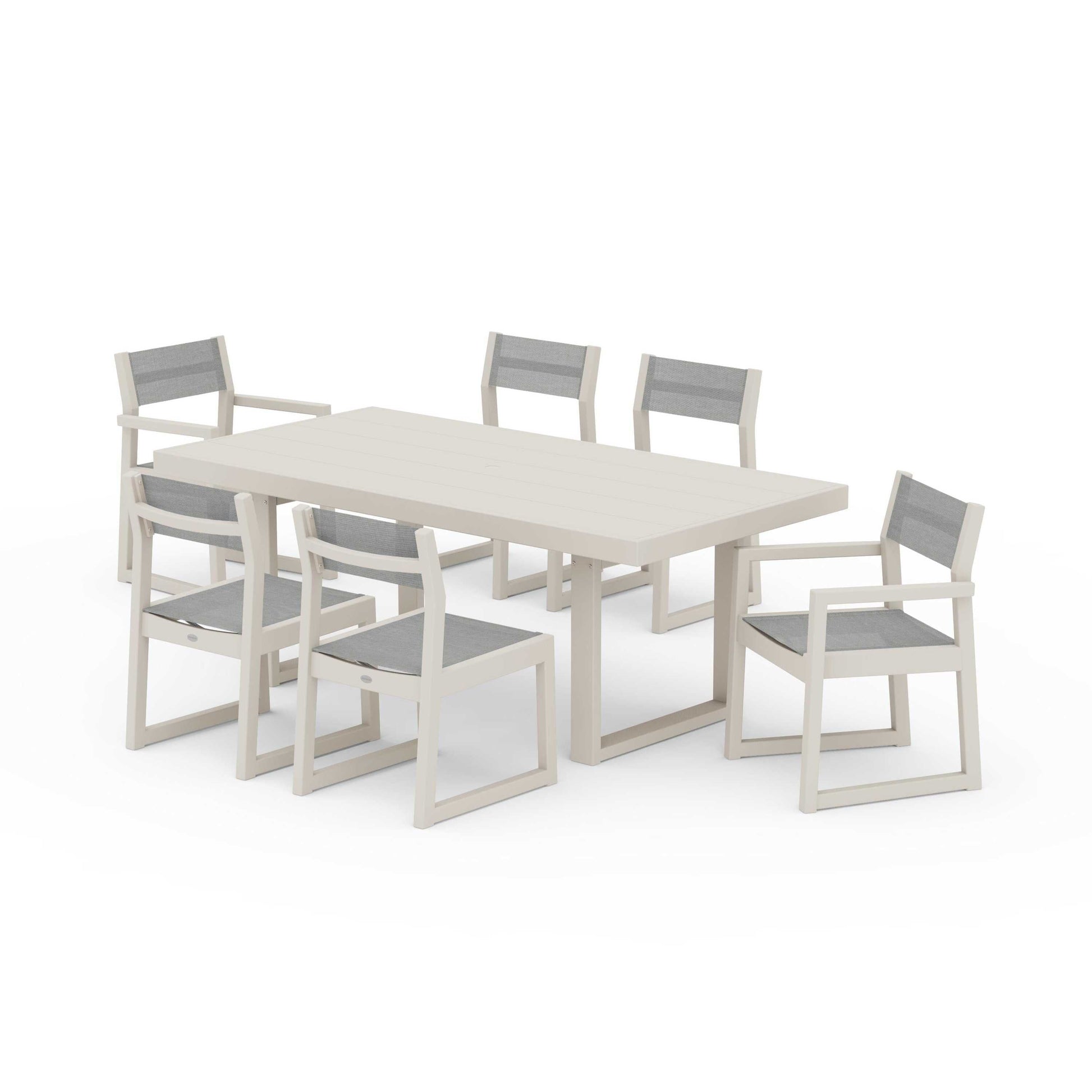 POLYWOOD EDGE Sling 7-Piece Dining Set — Sand / Metallic Sling