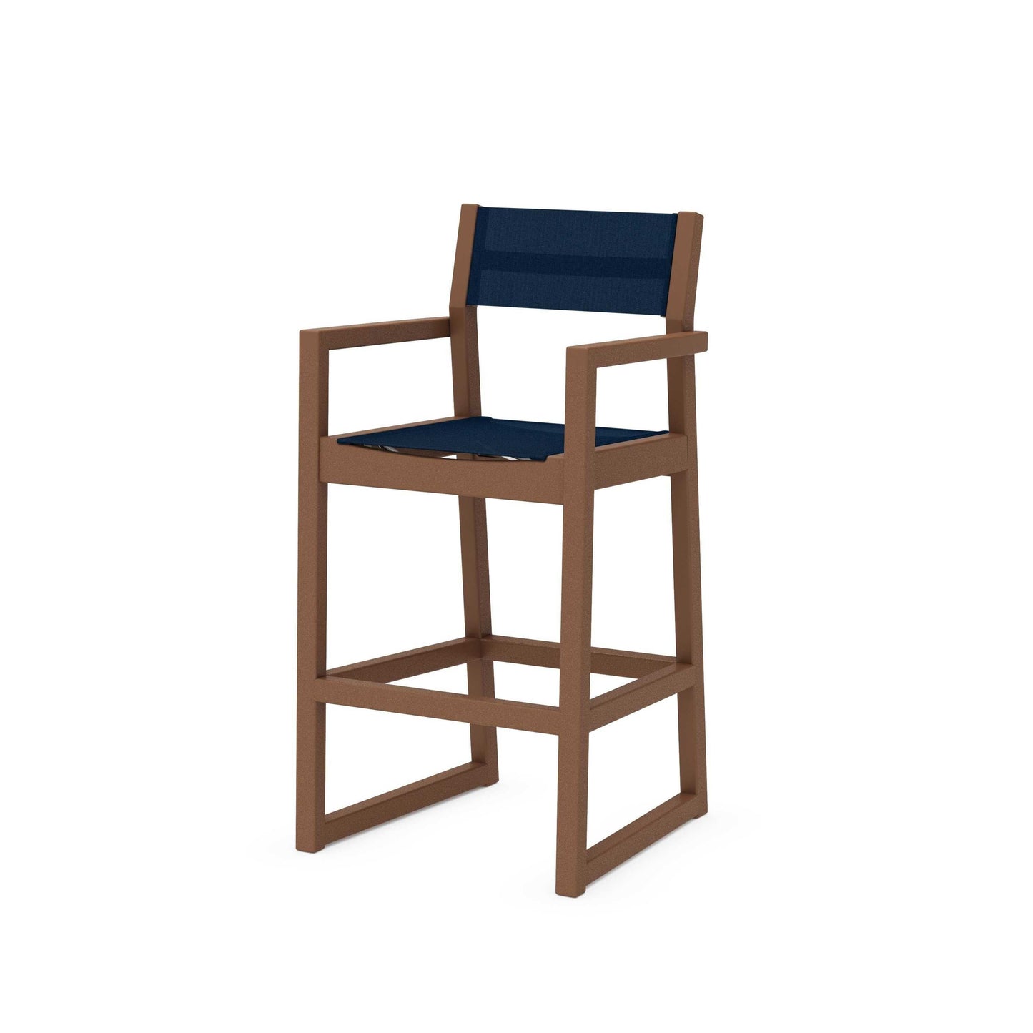 POLYWOOD EDGE Sling Bar Arm Chair — Teak / Navy Blue Sling
