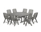POLYWOOD Nautical Highback 9-Piece Square Farmhouse Dining Set with Trestle Legs — Slate Grey
