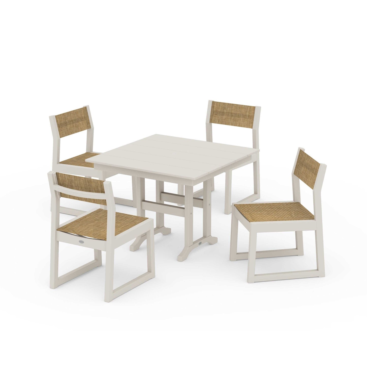POLYWOOD EDGE Sling Side Chair 5-Piece Farmhouse Dining Set — Sand / Burlap Sling